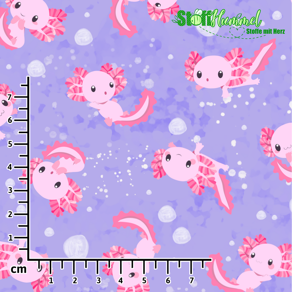 Canvas Baumwolle - Axolotl lila Bubbles - Stoffhummel